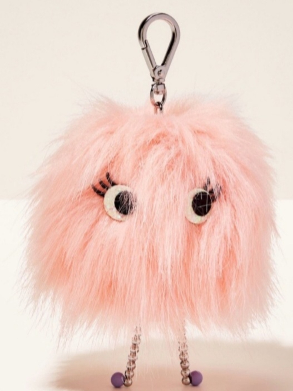 Bath & Body Works Pink Fuzzy Pom Pom Keychain with Eyes